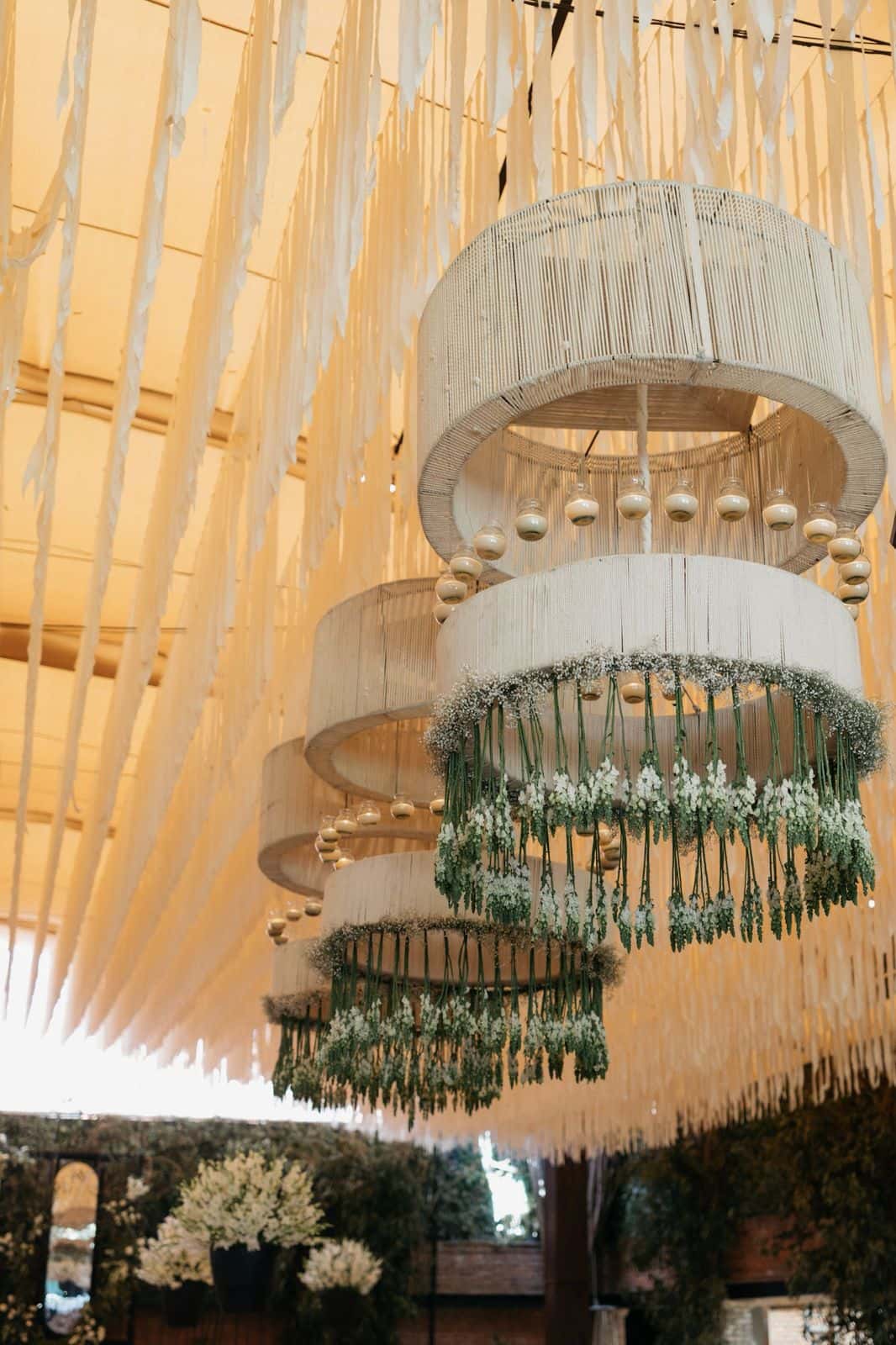 Detail of hanging floral chandelier in the Main Hall